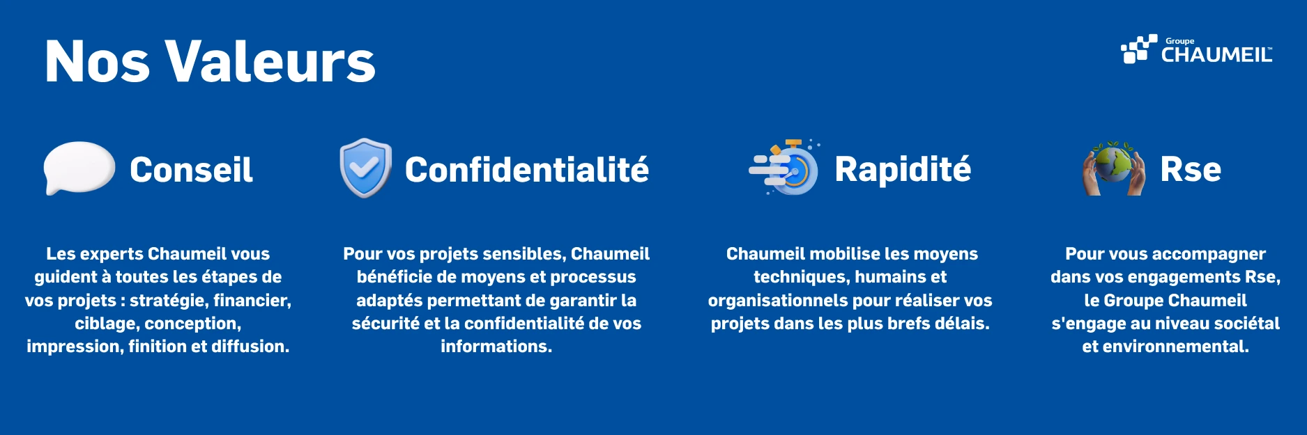 valeurs, conseil, confidentialité, rapidité, rse
